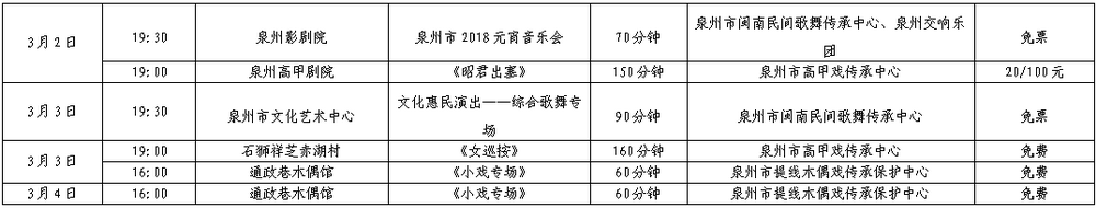 春节元宵演出活动日程安排表