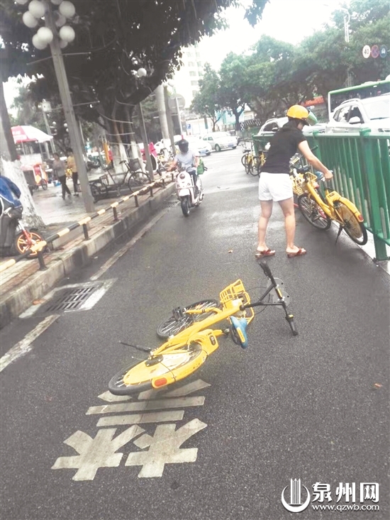 冒雨挪占道单车 好心大姐受点赞 