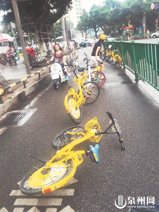 冒雨挪占道单车 好心大姐受点赞 