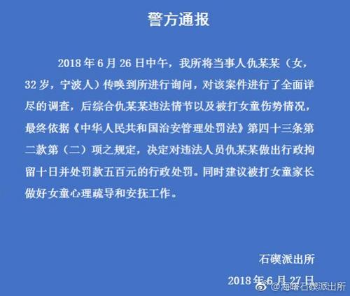 警方通报家长护犊掌掴对方小孩事件 打人者已被行拘 警方通报家长护犊掌掴对方小孩事件 打人者已被行拘
