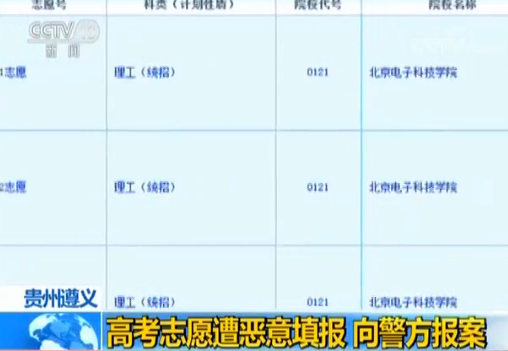贵州一考生高考志愿遭恶意填报 原是室友“恶作剧” 贵州一考生高考志愿遭恶意填报 原是室友“恶作剧”
