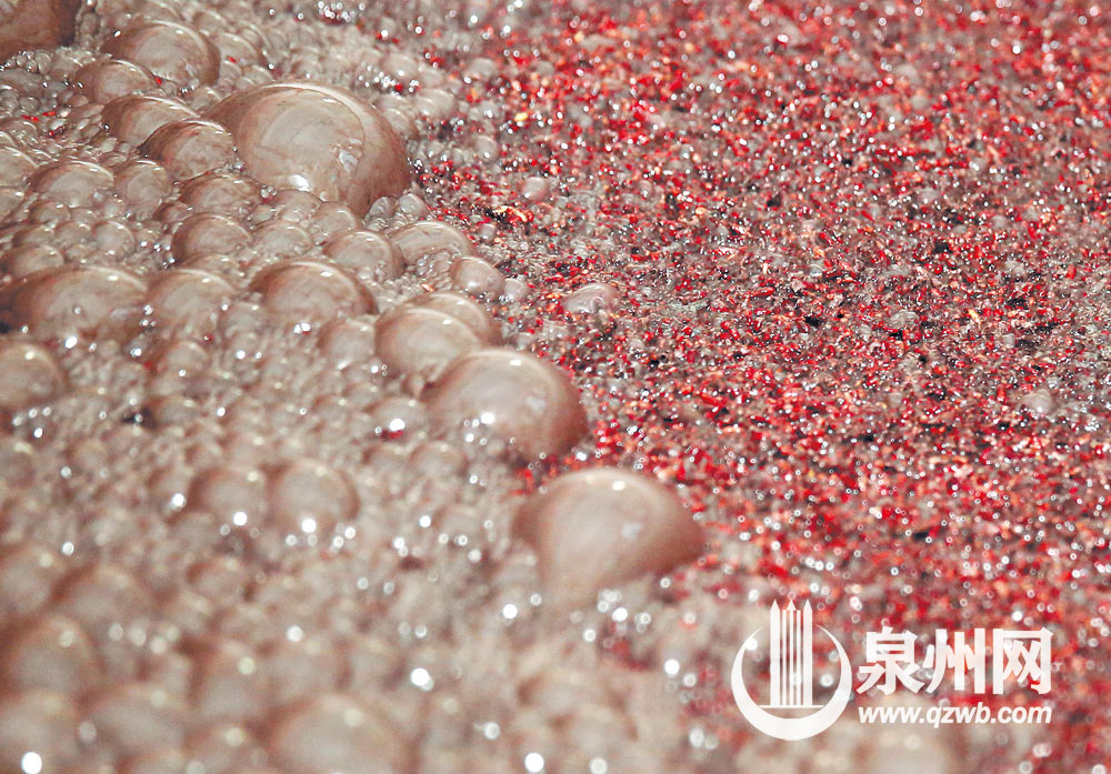 红粬与糯米在发酵池发酵