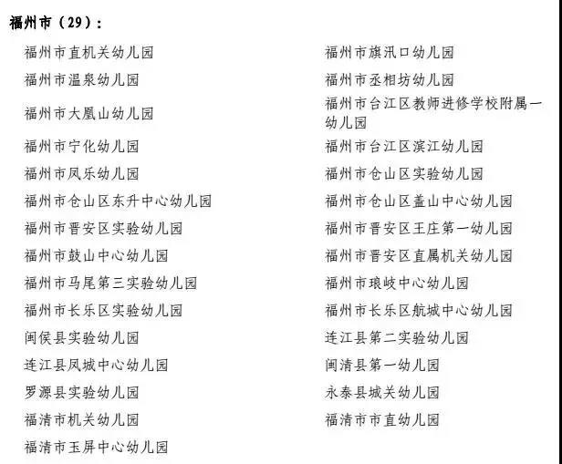 福建省第二批保教改革建设幼儿园名单