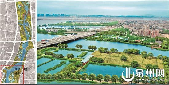 百崎湖生态游览段山水田塘展示区效果图