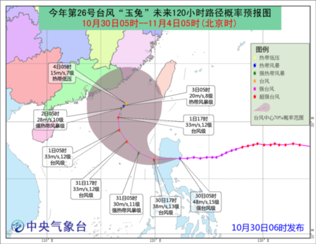 台风"玉兔"未来120小时路径概率预报图