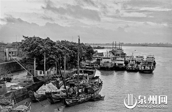20世纪80年代，泉州市区第九码头，大小木船、铁船停靠在晋江岸边。（陈世哲/摄）