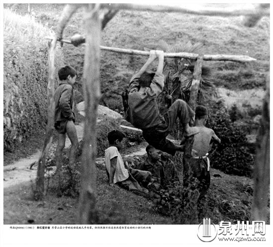 1981年，泉州乡间的单杠少年。（陈世哲/摄）