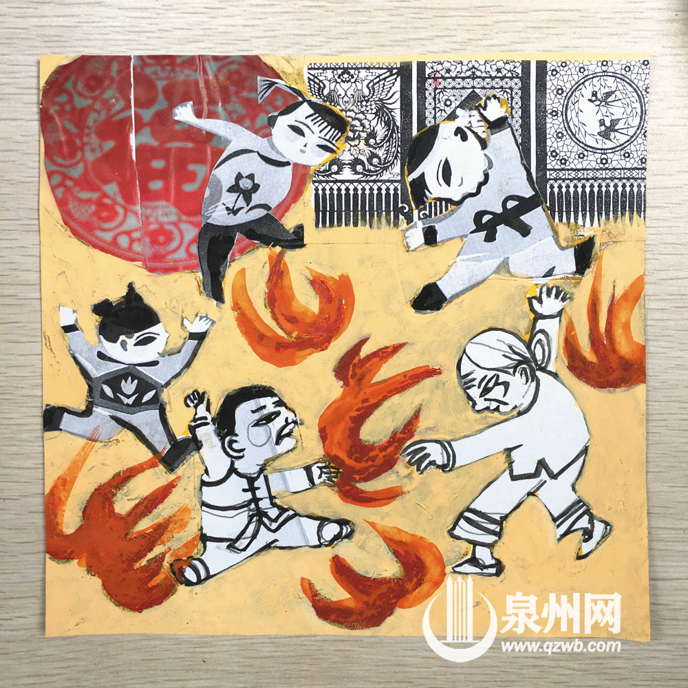 闽南年兜（过年）跳火盆习俗插画 （许文龙 摄）