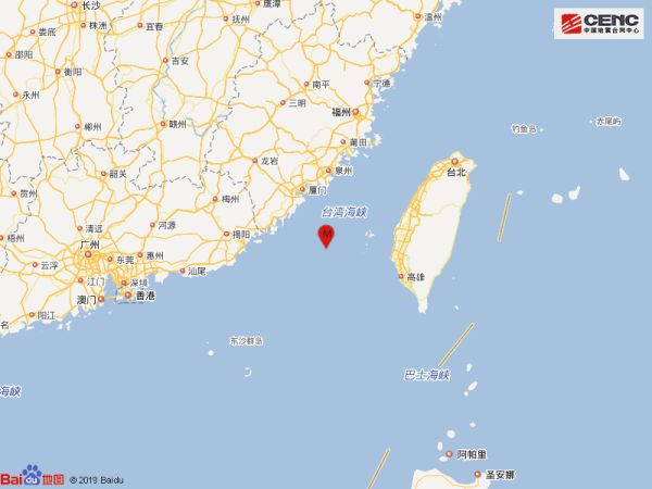 3月13日11时30分台湾海峡发生3.4级地震